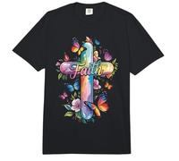 Faith Cross Butterflies Floral Religious Christ Flowers Comfort Colors Adult Heavyweight T-Shirt