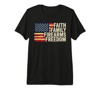 Faith Family Firearms & Freedom - Bandera Estadounidense Camiseta Premium