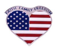 Faith Family Freedom American US Flag Heart Love July 4th Independence Day Stars Spangled Red White Blue Patriotic 1.6" Pin Badge, 1.6 Inches, Esmalte, Esmalte