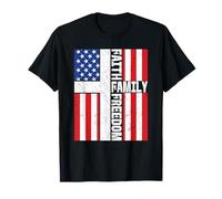 Faith Family Freedom Patriotic Christian Vintage Bandera de Estados Unidos Camiseta