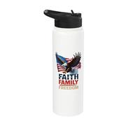 Faith Family Freedom USA Flag Patriotic American 4 of July Stainless Steel Insulated Water Bottle