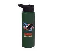 Faith Family Freedom USA Flag Patriotic American 4 of July Stainless Steel Insulated Water Bottle
