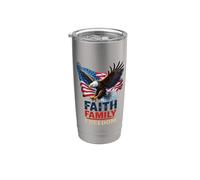 Faith Family Freedom USA Flag Patriotic American 4 of July Vaso térmico de acero inoxidable de doble pared