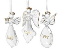 Faith Hope and Love Crystal Ornaments de Navidad - Juego de letras de oro de 3 en cada adorno de ngel - Cada ngel mide 3.5 """" H x 2 """" W