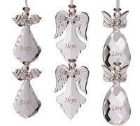 Faith Hope Love Glass Angel Ornaments Set of 6 Written on Each Ornament in Gold