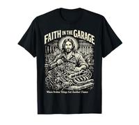 Faith in The Garage Frase para mecánicos Cristianos Camiseta