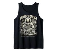 Faith in The Garage Frase para mecánicos Cristianos Camiseta sin Mangas