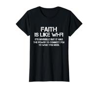 Faith is Like WiFi Divertido Cristiano Pastoral Dios Biblia Jesús Camiseta gráfica económica, Mujer, Negro, S