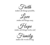 Faith Makes All Things Possible, Love Makes All Things Easy, Hope Make All Things Work, And Family Makes Life Worth Living Wall Dcor Decal Prayer Chur