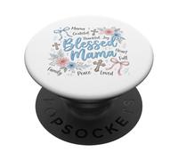 Faith Mama Grateful Thankful - Cruz Floral PopSockets PopGrip Adhesivo