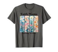 Faith Mama Raising Arrows, Floral Oscuro, Regalo para mamá Cristiana Camiseta