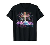 Faith Moves Montañas Cruz Cristiana Diseño Camiseta gráfica económica, Hombre, Negro, L