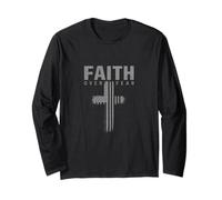 Faith Over Fear America Pride Love Jesus US Flag Oration Manga Larga