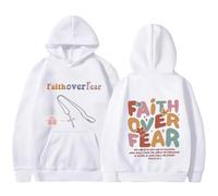 Faith Over Fear Hoodie with Cross Necklace, Christian Hoodie for Men & Women, 2026 New Christian Sweatshirt (White,S)