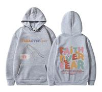 Faith Over Fear Hoodie with Cross Necklace, Christian Hoodie for Men & Women, 2026 New Christian Sweatshirt (Light Gray,XL)