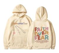 Faith Over Fear Hoodie with Cross Necklace, Christian Hoodie for Men & Women, 2026 New Christian Sweatshirt (Khaki,3XL)
