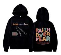 Faith Over Fear Hoodie with Cross Necklace, Christian Hoodie for Men & Women, 2026 New Christian Sweatshirt (Black,XXL)