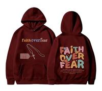 Faith Over Fear Hoodie with Cross Necklace, Christian Hoodie for Men & Women, 2026 New Christian Sweatshirt (Red,XL)