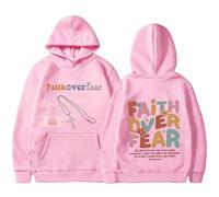 Faith Over Fear Hoodie with Cross Necklace, Christian Hoodie for Men & Women, 2026 New Christian Sweatshirt (Pink,XL)