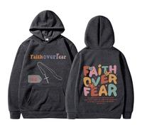 Faith Over Fear Hoodie with Cross Necklace, Christian Hoodie for Men & Women, 2026 New Christian Sweatshirt (Deep Gray,XXL)