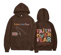 Faith Over Fear Hoodie with Cross Necklace, Christian Hoodie for Men & Women, 2026 New Christian Sweatshirt (Brown,3XL)