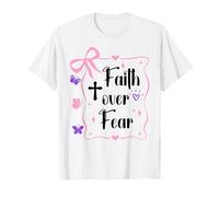 Faith Over Fear Pink Bow Christian Jesus Cross Psalms 118:6 Camiseta