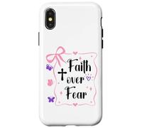 Faith Over Fear Pink Bow Christian Jesus Cross Psalms 118:6 Carcasa para iPhone X/XS