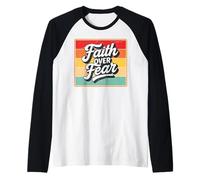 Faith Over Fear Retro Vintage Christian Men Women Kids Camiseta Manga Raglan