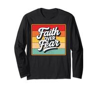 Faith Over Fear Retro Vintage Christian Men Women Kids Manga Larga