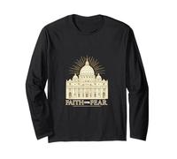 Faith Over Fear - Vaticano Cristiano religioso Fiel Gold Manga Larga