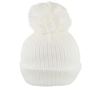 Faith & Sarah Kids Gorro de bebé con pompón para niño o niña - Gorro de punto con forro de forro polar - Gorros de bebé de punto con borla, blanco, 0 mese