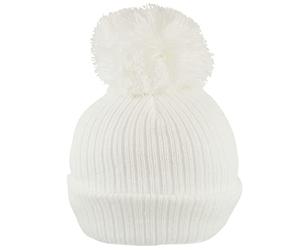 Faith & Sarah Kids Gorro de bebé con pompón para niño o niña - Gorro de punto con forro de forro polar - Gorros de bebé de punto con borla, blanco, 0 mese