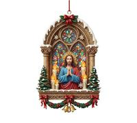 Faith Scene Pendant - Acrylic Nativity Ornament | Clear Cut Material with Flat Profile Finish, Easy Hanging Loop, Lightweight Build for Holiday Display in Indoor Tree Wall Shelf Mantle Decor