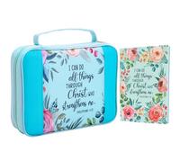 Faithful Hers Funda para Biblia para mujer, juego de funda de Biblia con cuaderno de notas, bolsa de transporte de la Biblia con bolsillos y cremallera, kit de funda para Biblia, soporte para libros