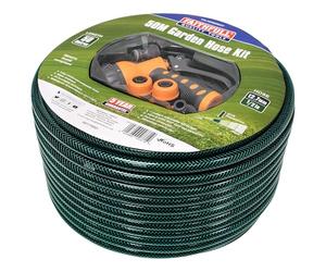 Faithfull 50M (164ft) Reinforced Hose Kit - Heavy-Duty PVC Garden Hose Pipe with 3 Fittings & Multipattern Spray Gun