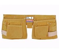 Bolsa doble Faithfull para herramientas y clavos de piel de ante - Cinturón de herramientas de 10 bolsillos con presillas para martillo y cinturón ajustable (ajuste: 73-117 cm) - Beige