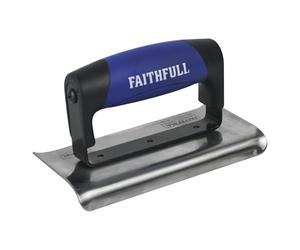 Faithfull FAIPTEDG6SS Prestige - Paleta para bordes de hormigón (acero inoxidable, 150 x 75 mm), color plateado, negro y azul