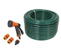 Faithfull 50M (164ft) Reinforced Hose Kit - Heavy-Duty PVC Garden Hose Pipe with 3 Fittings & Multipattern Spray Gun