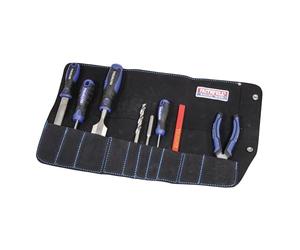 Faithfull Wildleder-Werkzeugrolle - 10 Fächer, wasserabweisender Werkzeug-Organizer mit Druckknopfverschluss für Tischler, Schreiner, Mechaniker und Heimwerker - 48 x 27 cm - Schwarz