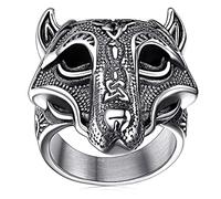 FaithHeart Anillo Ancho de Mitología Nórdica Germánica Talla 9 Cabeza Lobo Odin Trinidad Valknut Anillo Hombre Acero Inoxidable 316L Joyería Vintage Amuleto Protección Guerreros