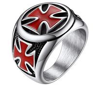 FaithHeart Anillo Católico de Arma Escudo Acero Inoxidable 316L Talla 9 Sello Circular Anillo Cruz Roja de Hombres Joyerías Simples Religiosas de Amuleto Caballeros Templarios Medievales