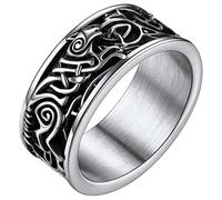 FaithHeart - Anillo de acero inoxidable con cabeza de lobo peronizado con anillo de dedo Rune Retro Viking Wolf con nudo celta Viking Anillo para hombre y hombre, 59, Acero inoxidable, Sin piedras