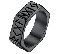 FaithHeart Anillo Dedo Personalizado Hombre Anillo Runa vikinga Punk Vikingo Joya Hip Pop para cumpleaños San Valentín Anillo Negro Hexagonal para Hombres Acero Inoxidable 316 Runas Amuleto