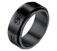 FaithHeart Anillo Egipto Amuleto de Protección Buena Suerte Joyería Moderna Giratoria de Hombres Anillo Banda Ancha Negra con Ojo de Horus Talla 12 Acero Inoxidable 316L