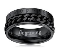 FaithHeart Anillo Giratorio Runas Vikingas Acero Inoxidable 316 Hombre Anillo Personalizado Negro Ancho Cadena Cubana Joyería Nórdica Moral Amuleto Protección Talla 7