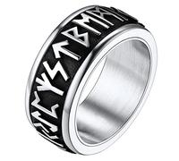 FaithHeart Anillo Giratorio Runas Vikingas de Acero Inoxidable 316L - Anillo Rotativo Anti-Estrés, Joyería Religiosa Nórdica de Protección