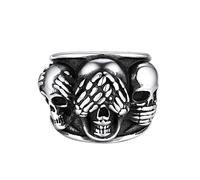 FaithHeart Anillo Hip Hop Calavera Hombre 3 Monos Sabios No Escuchar No Ver No Hablar el Mal Acero Inoxidable 316L Anillo Rock Halloween
