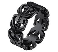 FaithHeart Anillo Irlandés de Nudo Celta de Mitología Nórdica Talla 9 Anillo Hombre Acero Inoxidable 316L Joyería Amuleto Protección Anillo Negro Hip Hop de Banda Ancha 8mm Ramas Flores