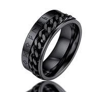 FaithHeart Anillo Negro Runas Hombre Anillo Giratorio Acero Inoxidable 316L Anillo Ancho Nórdica Germánica Talla 9 Joyería Vintage Amuleto Protección Odin Guerreros