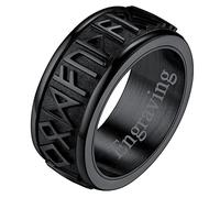 FaithHeart Anillo Negro Runas Vikingas Hombre Acero Inoxidable 316L Anillo Personalizado Giratorio Banda Ancha Anillo Nórdico Talla 9 Letras Alfabéticas Amuleto Protección